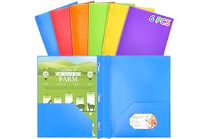 ZMCINER 6 Packs Plastic Folders with Pockets and Prongs, Multicolor Pocket Folders with Prongs, 2 Pocket 3 Prong Folders for School, College, Home, Office and Work