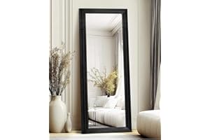 ABSWHLM Full Length Mirror 65"x22" with Stand Solid Wood Frame Floor Large Mirror for Living Room, Bedroom Hanging Standing or Leaning Wall-Mounted, New Black