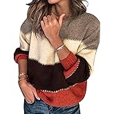 Libsorge Women's Oversized Cute Color Block Sweater Spring 2026 Casual Ribbed Knit Crewneck Long Sleeve Pullover Sweaters