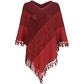 Fomolom Women Striped Poncho with Tassels Knitted Shawl Scarf Fringed Wrap Sweater Pullover Cape Gifts for Women