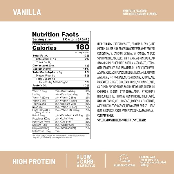 SLIMFAST PROTEIN SHAKE, VANILLA- 20G PROTEIN, MEAL REPLACEMENT SHAKE READY TO DRINK, HIGH PROTEIN WITH LOW CARB AND LOW SUGAR, 24 VITAMINS AND MINERALS, 12 COUNT (PACK OF 1) (PACKAGING MAY VARY)