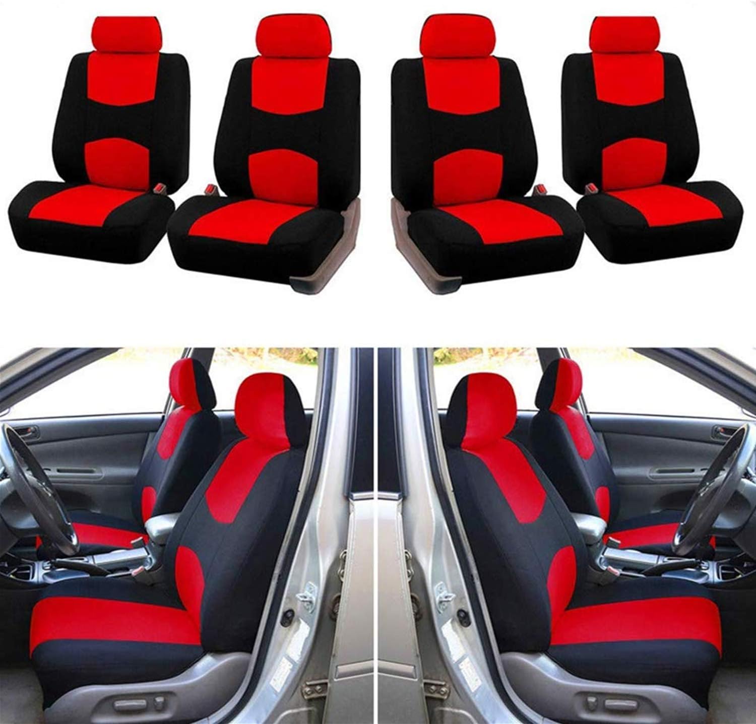 Mioke Car Seat Covers Universal Protector Auto Interior Decoration Breathable Cloth Compatible Full Set (red) - Image 3
