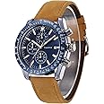 Casotime Men's Leather Band Chronograph Watch - 30M Waterproof Big Face Analog Quartz Date - Work Sport Casual Classical Fashion Designer Dress Wrist Watch - Elegant Gift for Men
