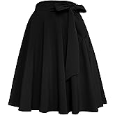 Afibi Womens Vintage High Waist A-Line Skater Skirt Flared Midi Skirt with Pockets