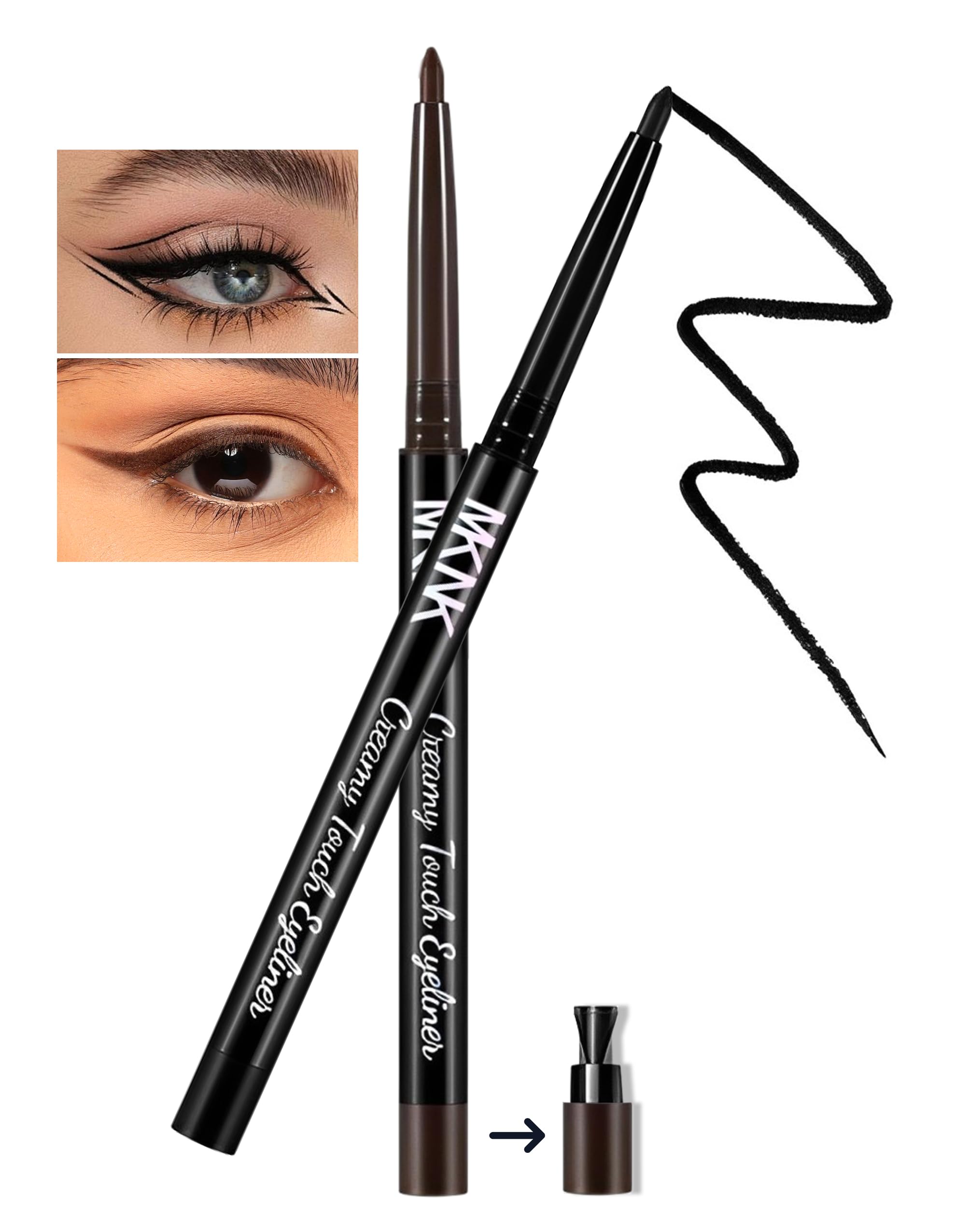 Jutqut Waterproof Gel Eyeliner Set, Smudge-proof Eye Liner Pencil, Gel Cream Matte Texture, Built-in Sharpener, Long Lasting Precision Waterline Eyeliner for Mature Women, Black & Brown