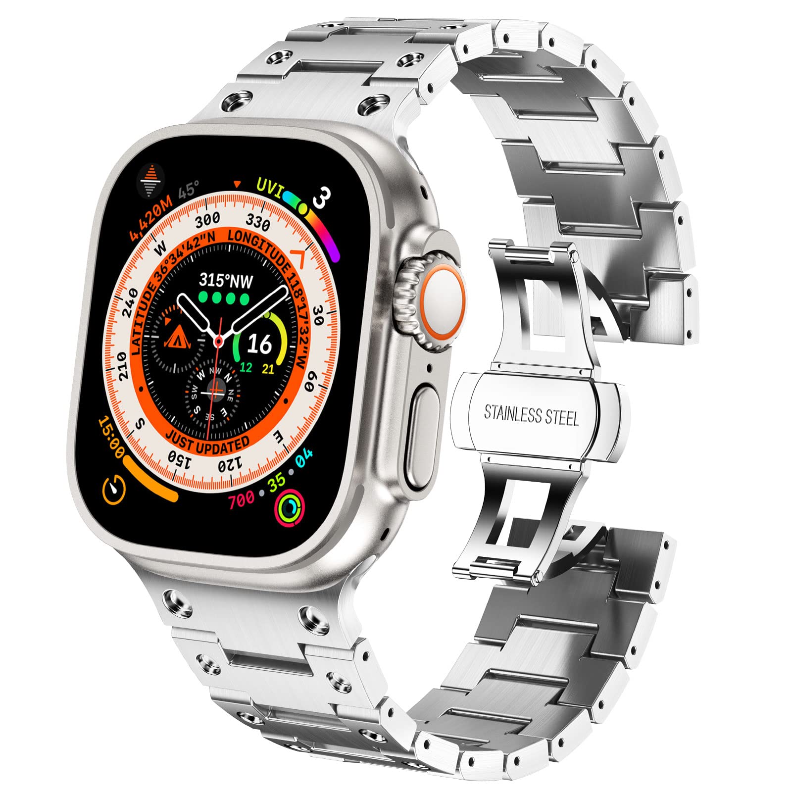 WINGLE 49mm 46mm 45mm 44mm 42mm(series 3 2 1) for Apple Watch Straps,Man Stainless Steel Strap Replacement Band for iWatch Ultra 2/Ultra, Series 10/9/8/7/6/5/4/3/2/1/SE, Silver