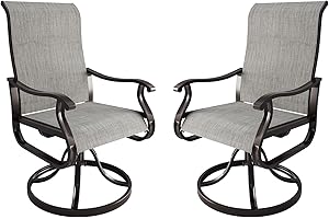 Amopatio Patio Swivel Chairs Set of 2, Outdoor Swivel Rocker Dining Chairs with All Weather Textilene High Back & Metal Frame, for Backyard Deck Lawn, Light Gray