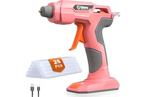 GoGonova Glue Gun, 20s Fast Preheating Anti-drip Cordless Glue Gun, 2Ah USB-C Rechargeable Hot Glue Gun with 25 Pcs Mini Glue Sticks Set, Smart Power-Off (Pink-25)