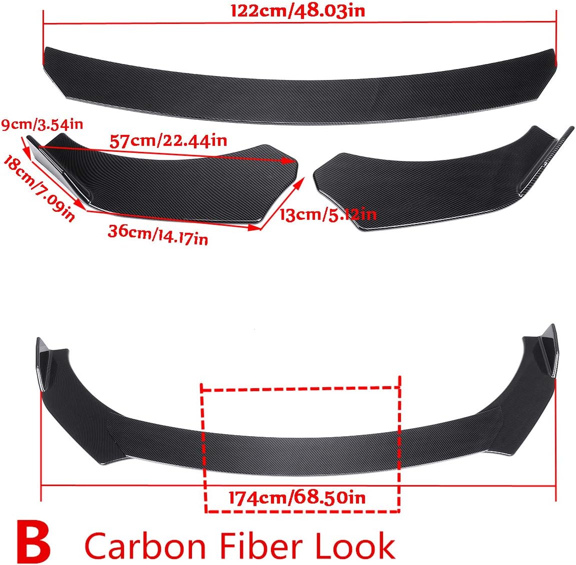 QQKLP Carbon Fiber Look/Black Universal Car Front Bumper Lip Body Kits Splitter Diffuser for Benz for Subaru for Lexus for Mazda,bstyle