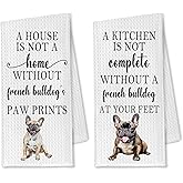 OTOUO French Bulldog Kitchen Towels Set of 2, French Bulldog Lovers Gifts, Bulldog Hand Towels, French Bulldog's Paw Prints Decorative Dish Towels for Kitchen, 16x24 Inches