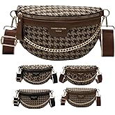 VTYFRY Crossbody Bags for Women Trendy All-match Sling Chest Bag Fashion Leopard Pattern Fanny Pack Zipper Casual Versatile (Houndstooth Brown)