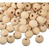 uxcell 400Pcs 18mm Natural Wood Spacer Beads, 6mm Large Hole Unfinished Round Wooden Beads for DIY Crafting, Jewelry Making Bracelets