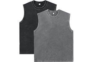 XYKJFIT Mens 1 or 2 Pack Workout Tank Tops Sleeveless Tee Shirts Acid Wash Vintage Cotton Tank Top Loose Tanks S-XXL