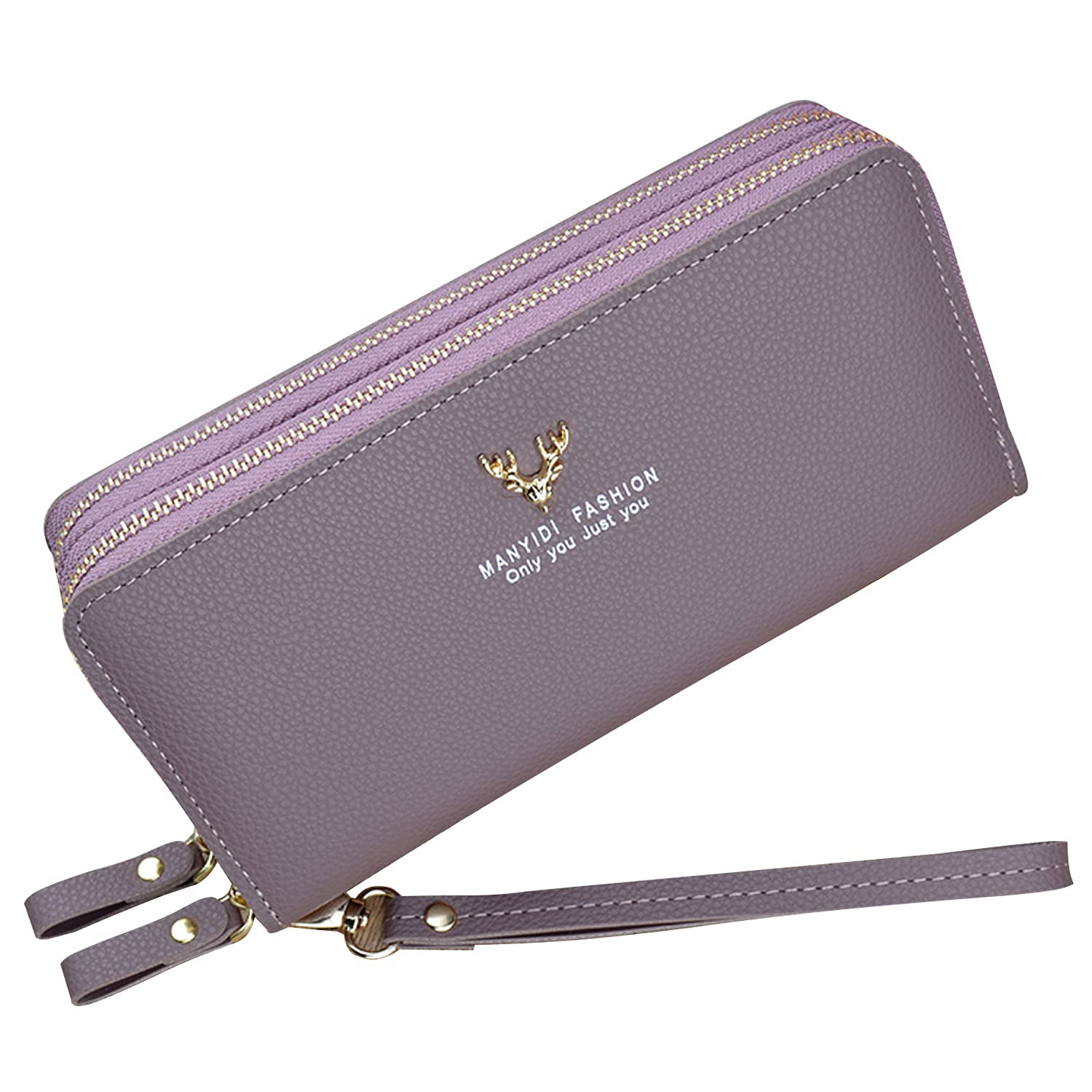 Yixuan Ladies Purse Wallet with Double Zipper Coin Purse PU Leather Phone Wallet for Women Large Capacity Long Clutch Wallet with Multiple Card Slots Wristlet Wallet