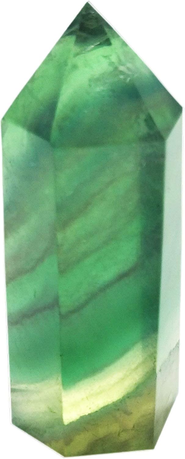 Green Fluorite Healing Crystal Wands, Pointed & Faceted for Reiki Chakra Meditation Therapy Decor (1-pcs L size)