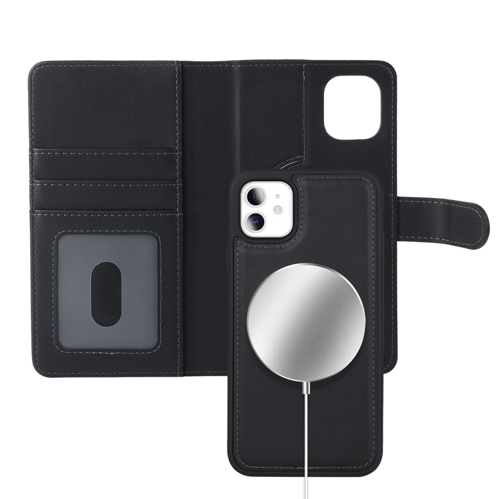 Zouzt for iPhone 11 6.1 Inch Detachable Wallet Case with Card Holder for MagSafe, Premium PU Leather 2 in 1 Flip Folio Book Magnetic Stand Protective Phone Cover for iPhone 11 - Black — image 1