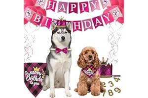 Dog Birthday Party Supplies Set - Reusable Birthday Bandana Scarf & Hat with Bow Tie, Cute Numbered Accessories for Small Med