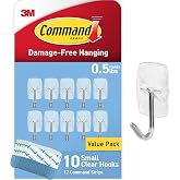 Command Small Clear Wire Hooks, 10 Hooks, 12 Strips | Damage-Free Hanging, No Tools Wall Hooks for Hanging Decorations in Living Spaces, Holds up to 0.5 lb