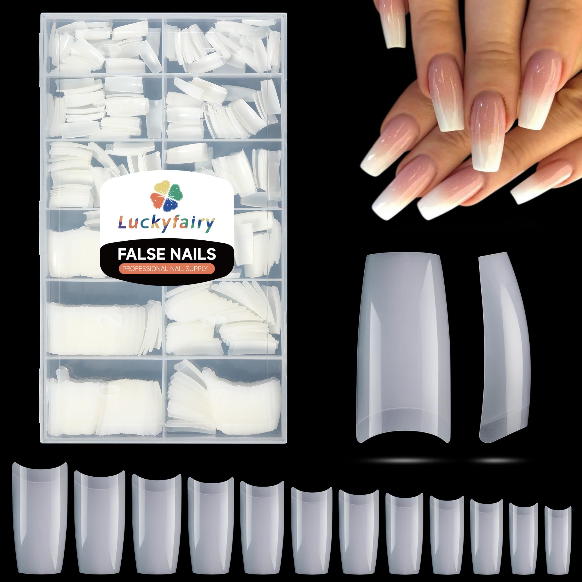 Luckyfairy 504PCS Half Cover False Nails Tips Acrylic Nail Tips Artificial False Nails Lady French Style Tip Acrylic Fake Nails For Nail Extensions Art Salon Home DIY