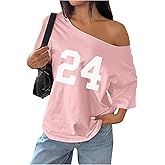 SOLY HUX Women's Off The Shoulder Tops Graphic Tees Jersey Shirts Number Print Baggy Oversized T Shirts