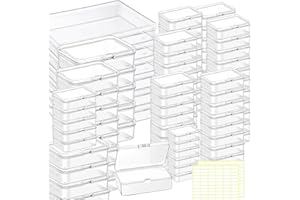 FEDESERN Bead storage container,90pcs of different sizes rectangular mini clear plastic storage box with hinged lid and label for bracelet making DIY jewelry craft nail organizer,(Mix Size-1)