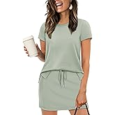 Sampeel Women's 2 Piece Skirt Sets Side Slit Tops and Tennis Skort with Pockets Trendy Airport Loungewear Travel Outfits