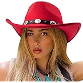 DRESHOW Women Men Classic Felt Wide Brim Western Cowboy & Cowgirl Cap Belt Buckle Retro Panama Hat Unisex Rolled up Caps