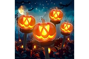 BOMIER Halloween Decorations Outdoor, 4 Pack Solar Halloween Lights Outdoor Halloween Decor, Jack O Lantern Lights,Solar Powered Pumpkin Lights, Halloween Decorations Outside Lights for Housewarming Gift