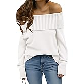 Okiwam Womens Off The Shoulder Sweater Casual Loose Knitted Long Sleeve Pullover Fall Outfits Spring Fashion Clothes 2026