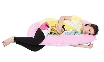 MomToBe C Shaped Pregnancy Pillow with 100% Cotton Stretch Detachable Cover -Pink