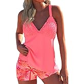 ROSEWE Womens Tankini Bathing Suits, Two-Piece Smocked Swim Dress, Print Swimsuits with Board Shorts