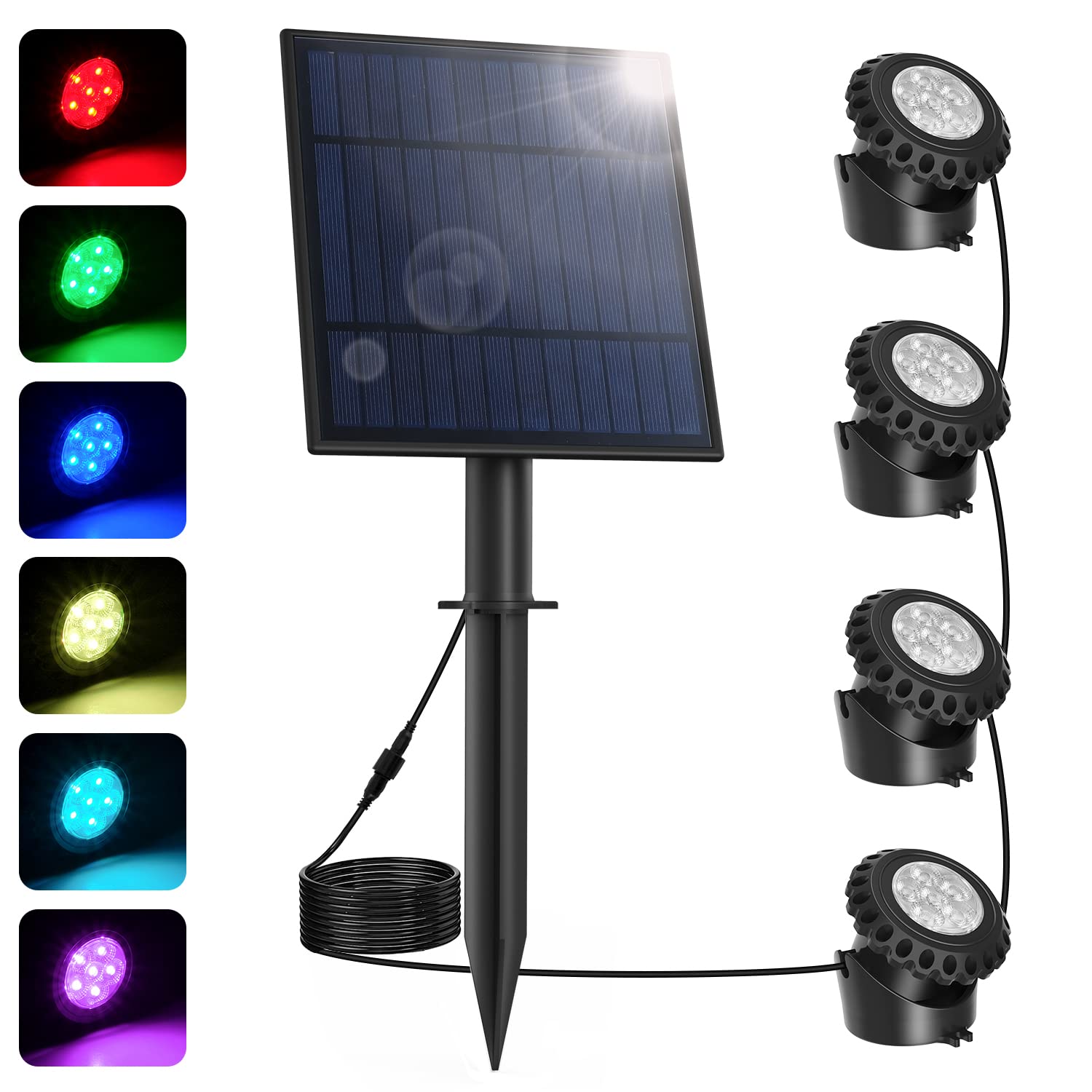 NATPOW Solar Pond Light, Submersible LED Lights for Fish, Underwater Lights RGB Colour Changing, Landscape Spotlight Dusk-to-Dawn, Waterproof Garden Lighting for Pool Patio, Tree(4 in 1)