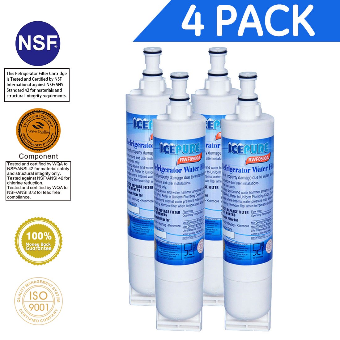 Icepure RWF0500A 4PACK Compatible With Whirlpool 4396508, 4396510