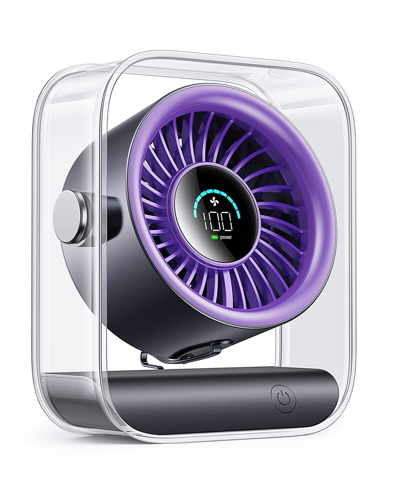 DIGIX USB Rechargeable Desk Fan, Small Portable Table Fan with 100 Speeds Turbo Airflow, 90° Tilt Quiet Desktop Fan for Bedroom with LED Display, Personal Cooling Fan for Travel Office Camping, Purple