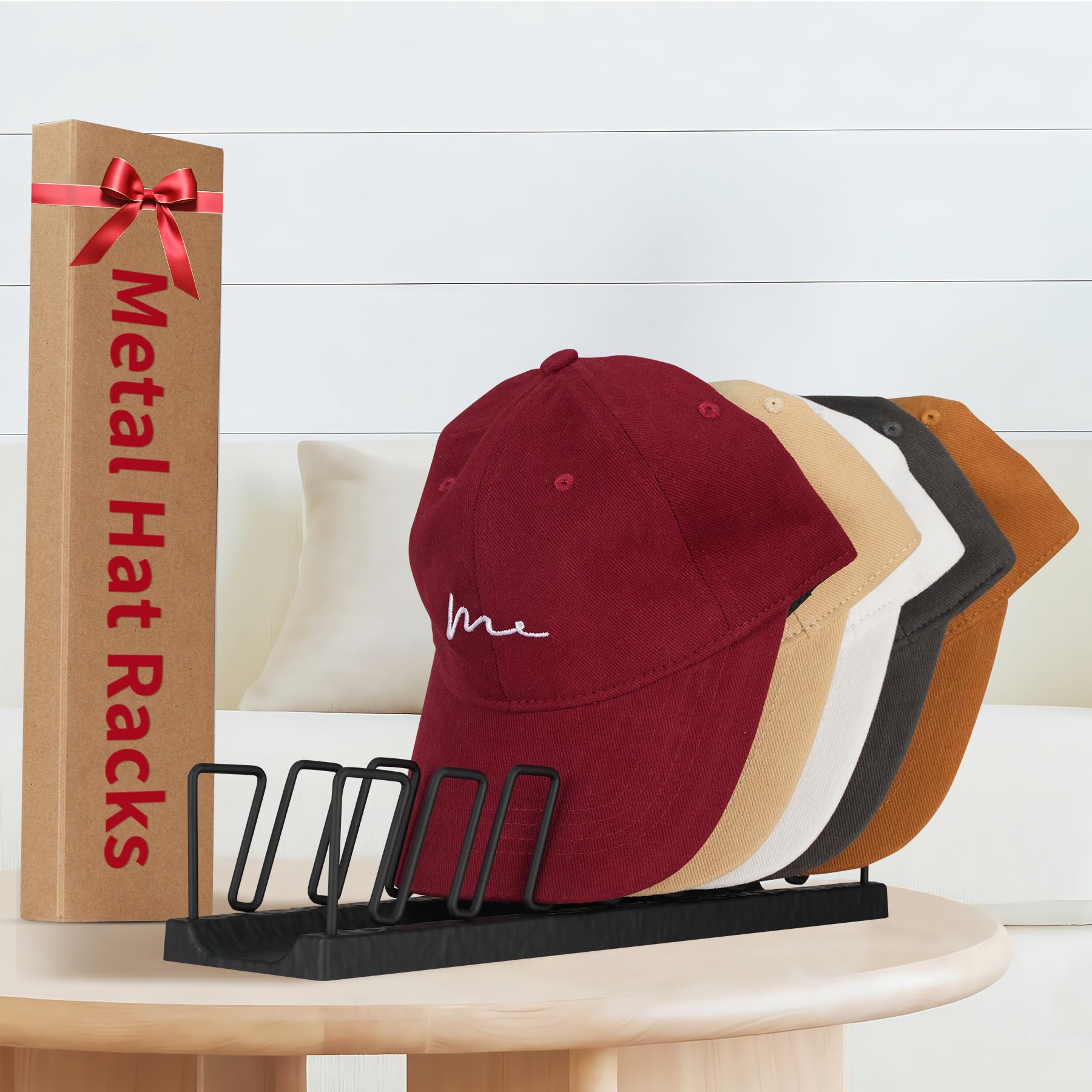 Photo 1 of LTLUTU 7-Cap Baseball Hat Organizer & Storage | Tabletop Metal Hat Rack Stand for Closet, Dresser, Vanity | Snap Assembly Cap Holder, Black Space-Saving
