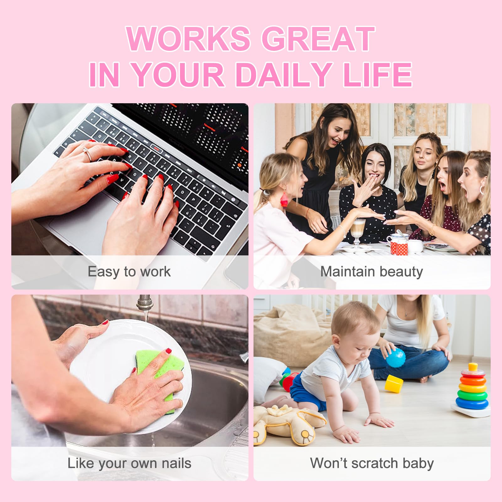 iMABC Silver Punk Metallic Press On False Nails Long Coffin Ballerina Chrome Mirror Fake Nails Full Cover Acrylic Nail Tips with Glue Tape For Women And Girls - Image 6