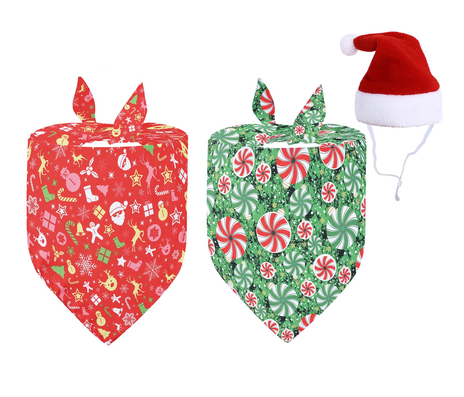 BT Bear Dog Collar, 3PCS Xmas Christmas Dog Bandana Collar Soft Cotton Triangle Bibs Scarfs for Puppy Dogs Cats (Red+Green)