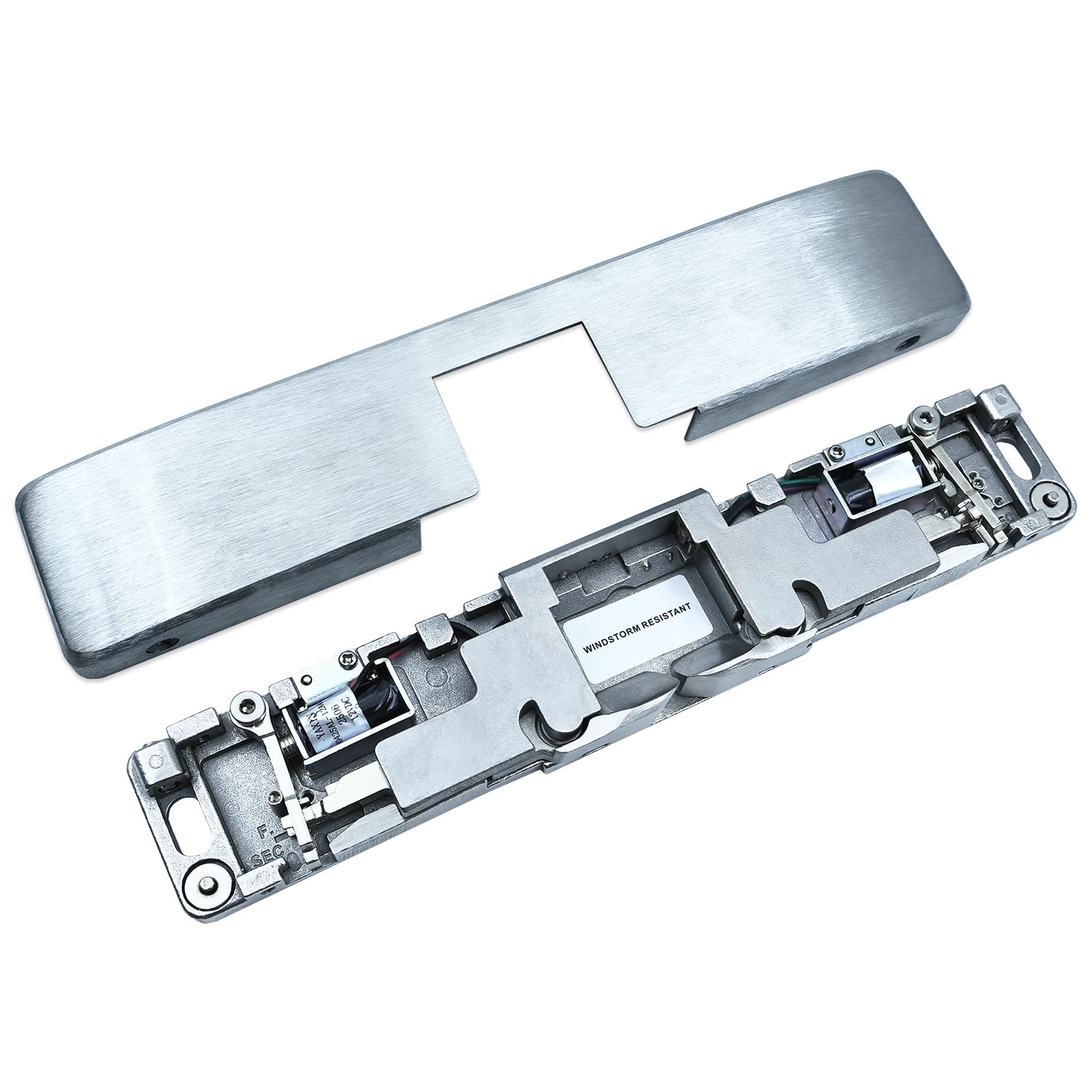 Photo 1 of 9600 Electric Door Strike – Windstorm Resistant Surface Mounted Lock, Satin Stainless Steel, 12/24VDC, Compatible with HES 9600