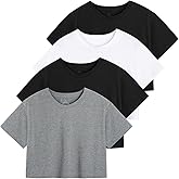 Xelky Womens Crop Casual Tops Tshirt Cotton Loose Workout Short Sleeve Round Neck Tee Yoga Running Shirts 4 Pack