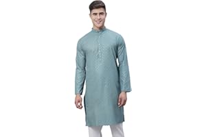 Sojanya (Since 1958 Men'S Cotton Linen Blue Foil Printed Only Long Kurta