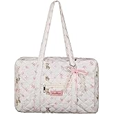 Coquette Bag with Bow Keychain White Pink Floral Travel Duffel Bag for Women Sweetly Bunny Handbag Cute Quilted Puffer Bags Shoulder Purse Carry on Bags for Travel Family Trip Christmas Gifts Business