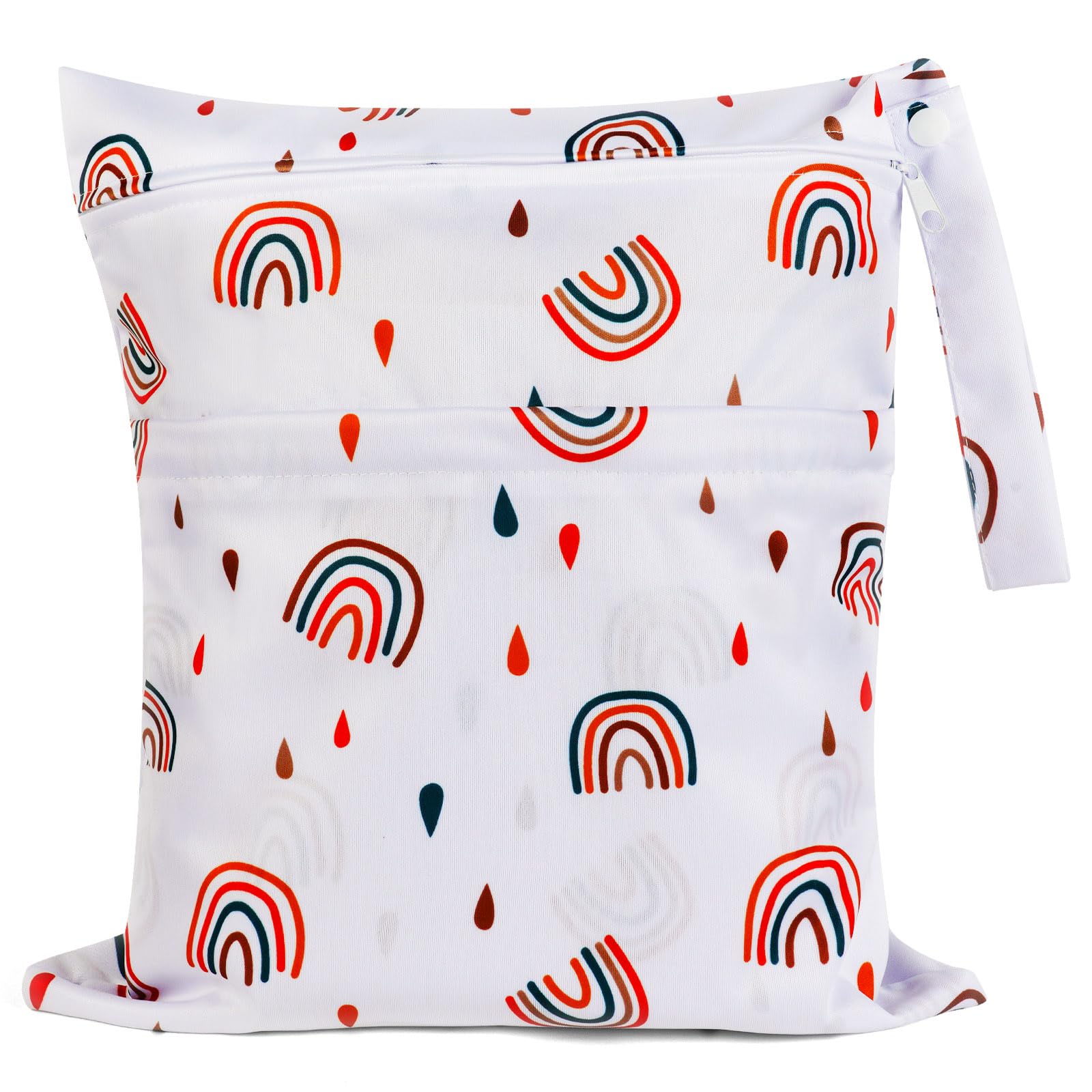 Vicloon Wet Bag, 14 x 11 Inch Baby Cloth Nappy Wet Bags, Nappy Bags with Double Zipper Pockets, Waterproof Reusable Washable Cloth Diaper Bags for Babies Swimming Camping Travel Gym - Rainbow