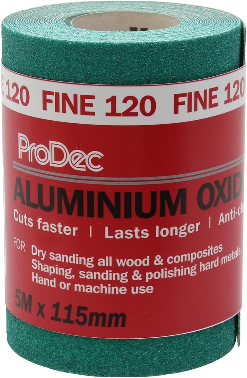 ProDec 5m 120 Grit Green Aluminium Oxide Sandpaper 115mm Roll for Sanding