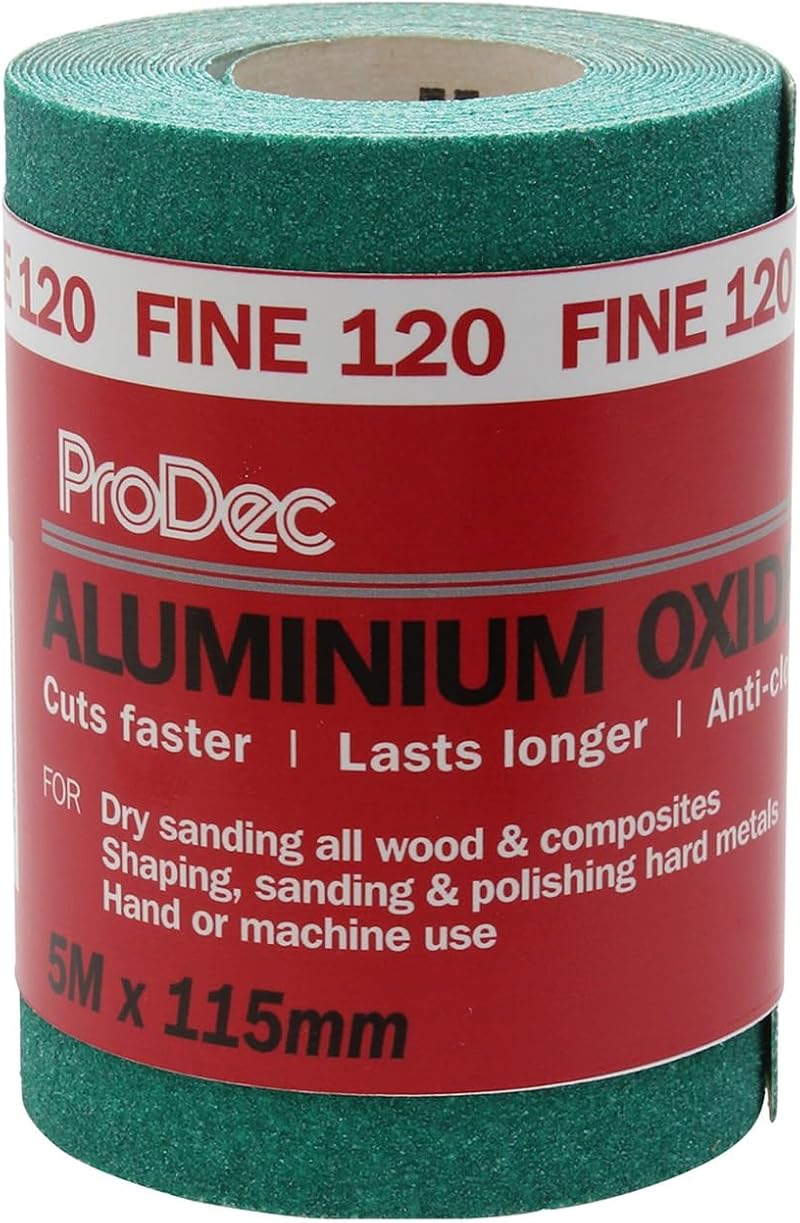 ProDec 5m 120 Grit Green Aluminium Oxide Sandpaper 115mm Roll for Sanding