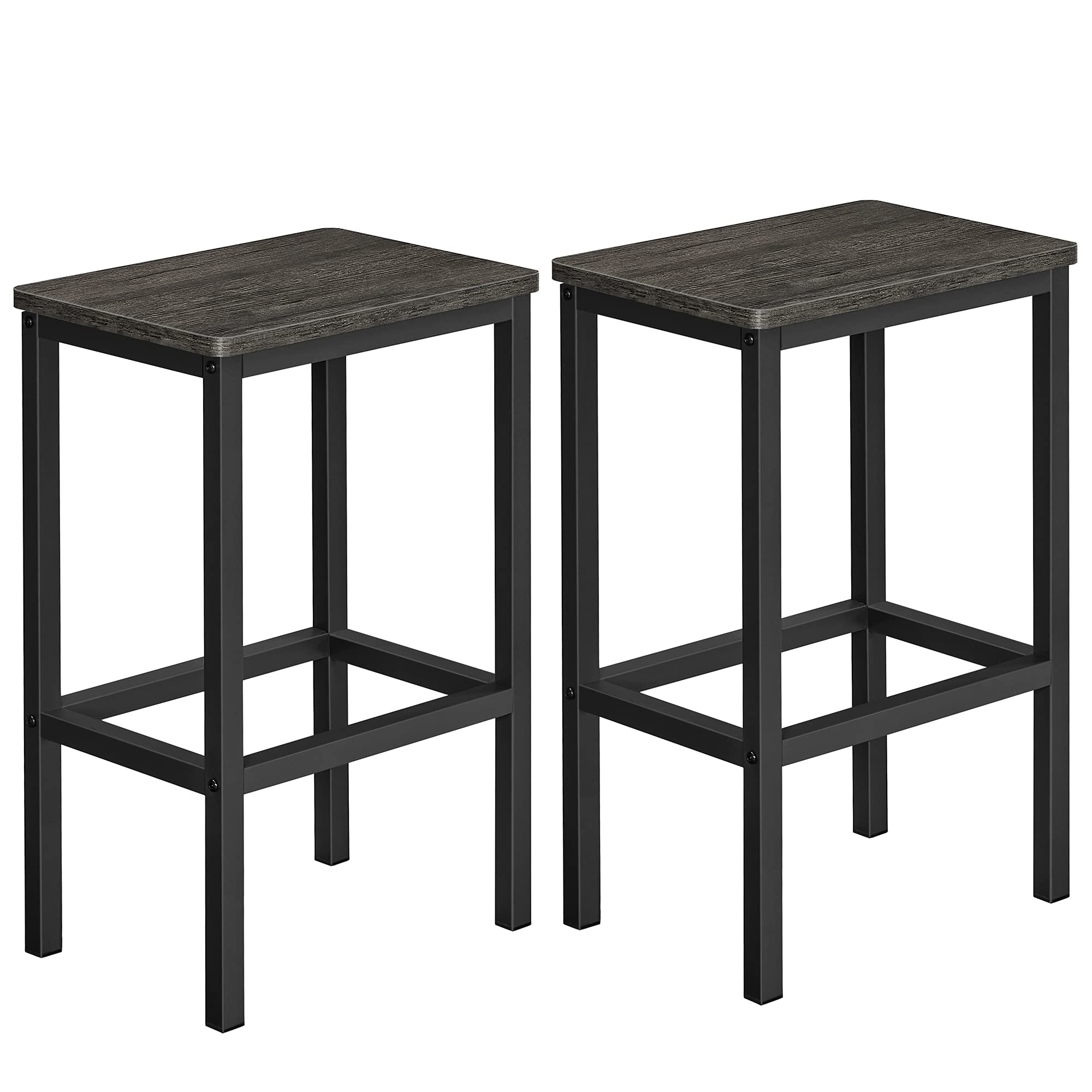 VASAGLE Bar Stools, Set of 2 Bar Chairs, Kitchen Breakfast Bar Stools with Footrest, Industrial in Living Room, Party Room, Charcoal Gray and Black ULBC065B04