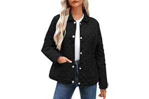 Women's Quilted Barn Jackets Button Down Lapel Collar Solid Color Diamond Quilted Coats Trendy Warm Winter Outerwear