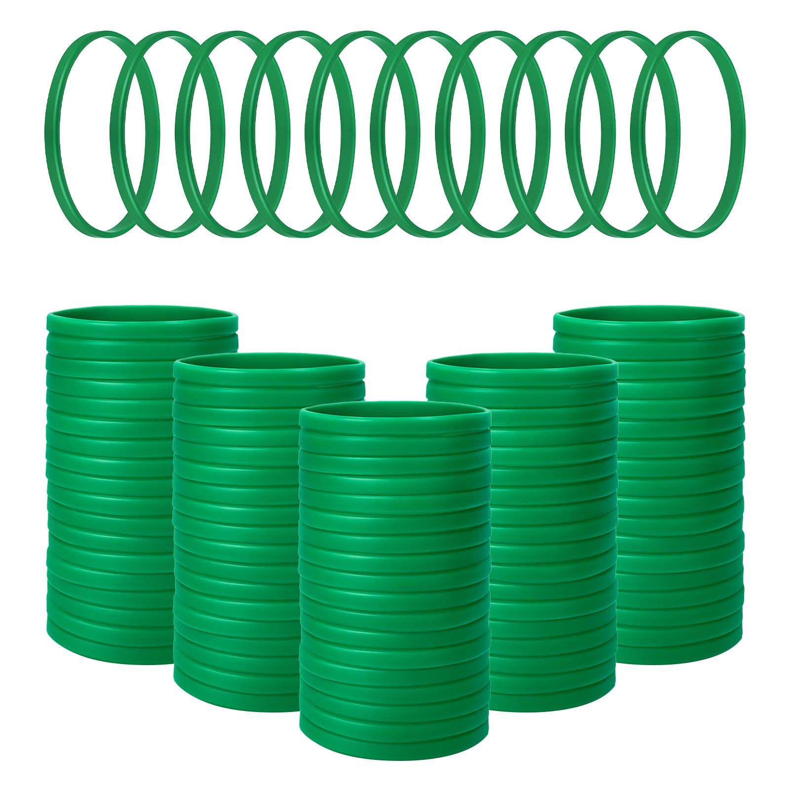 GOGO 100 Pcs Thin Silicone Wristbands for Adults, 1/5" Wide Green Rubber Bracelets Bulk for Party
