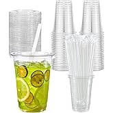 Artpreti 25 Sets 16 oz Clear Plastic Cups with Lids and STRAWS, Disposable Cups for Iced Coffee, Smoothie, Milkshake, Cold Drinks