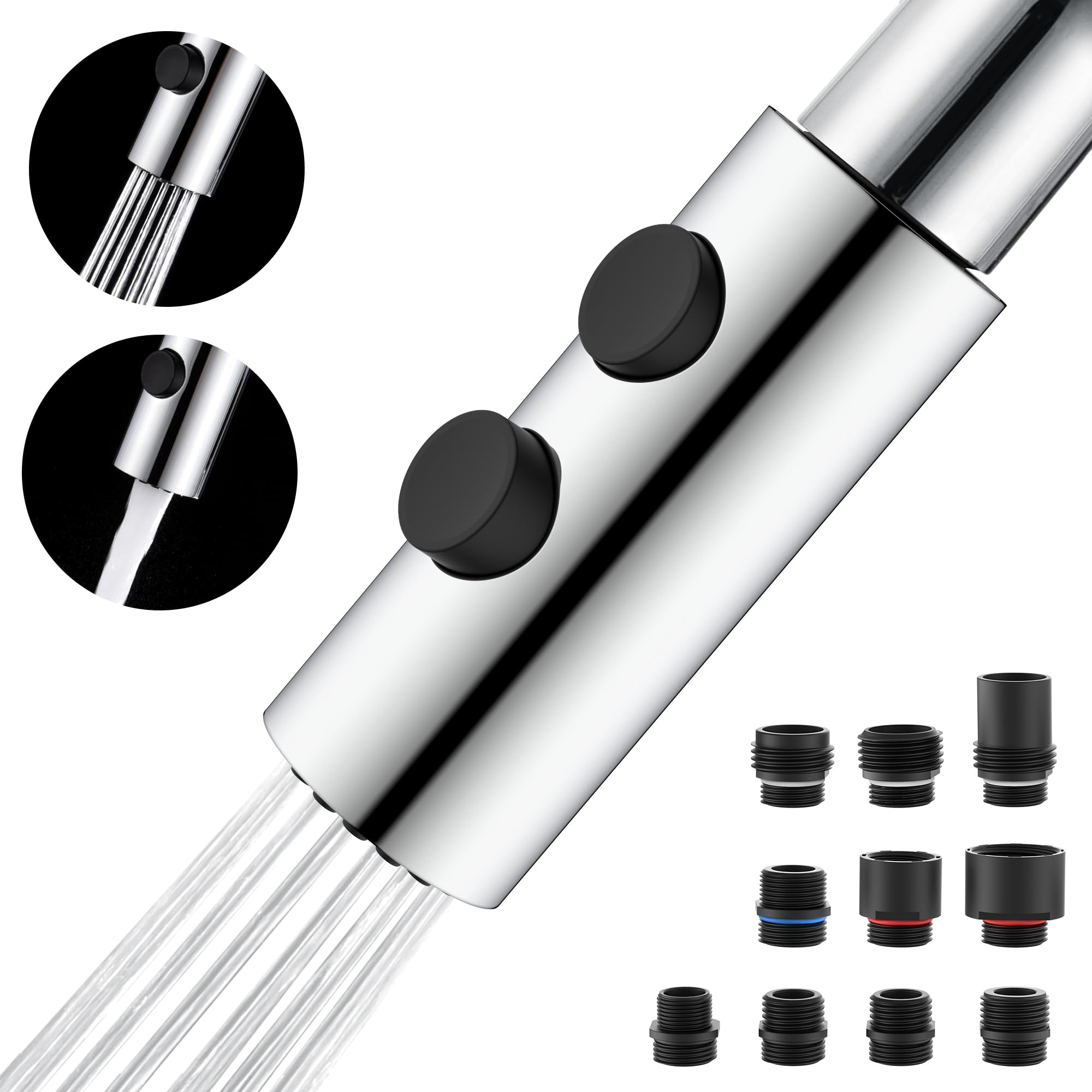 Photo 1 of TIORIY Metal Kitchen Sink Faucet Head Replacement, Chrome Kitchen Faucet Spray Head with 10 Adapters, Stainless Steel Pull Out Kitchen Faucet Replacement Sprayer Nozzle