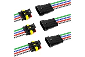 I Little Bamboo 4Pin Way 16 AWG Waterproof Electrical Connectors, Male and Female Way 16 AWG Wire Harness Plug Socket Kit Suitable for Car, Truck, Boat, Motorcycle, Trike, Caravan, Marine-3 PACK